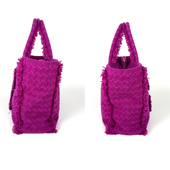 Authentic CHANEL Wool Tweed Giant Logo Purple Pink  Zip Shopping Tote  Bag - Picture 6 of 10